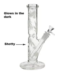 Glow In The Dark Straight Leaf Glass Bong 25cm This New Set of Glow in the Dark straight leaf Glass