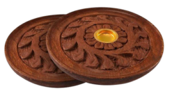 Round Carved Wood Stick and Cone Incense Burner - 2 Pack