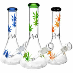 Sacre Bleu Leaf Print Beaker Glass Water Pipe